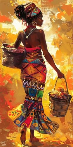5D Afrika Diamond Painting XXL 50x100cm, Diamant Painting Bilder Frau Diamond Painting Erwachsene Mosaikherstellung,Full Runden Steine Crystal Strass Stickerei Diamant kunst Set,Deko wohnzimmer WE1133 von Weoqion