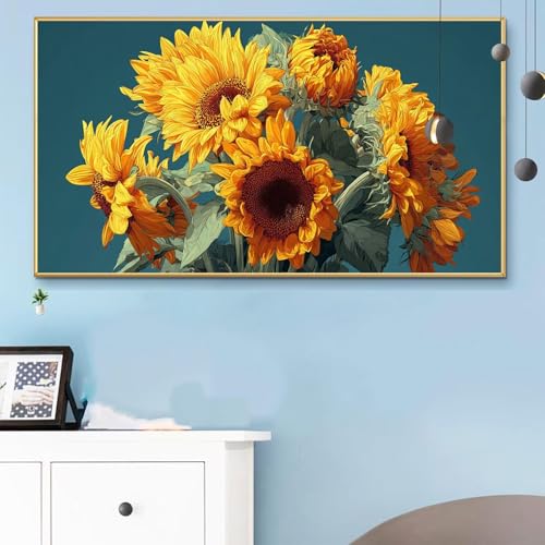 Malen Nach Zahlen Anlage, Malen Nach Zahlen Erwachsene Sonnenblume Paint by Numbers Handgemalt Ölgemälde Kit für Anfänger mit Pinseln Acrylfarben, Halloween Deko Wohnzimmer, Geschenke 40x90 CM Q6-255 von Weoqion