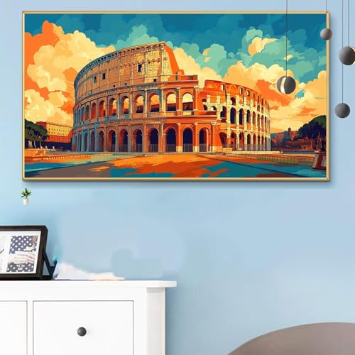 Malen Nach Zahlen Architektur, Malen Nach Zahlen Erwachsene Landschaft Paint by Numbers Handgemalt Ölgemälde Kit für Anfänger mit Pinseln und Acrylfarben, Halloween Deko Wohnzimmer 60x120 CM Q6-65 von Weoqion