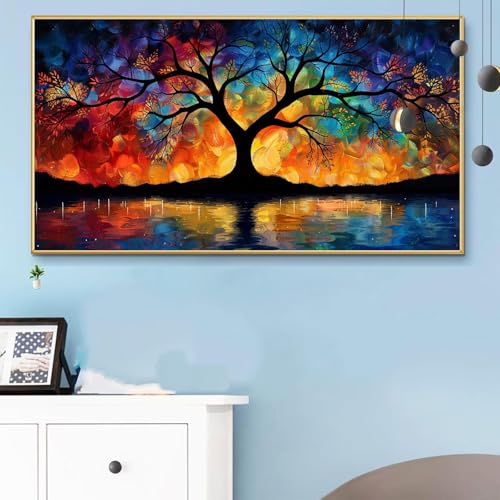 Malen Nach Zahlen Baum, Malen Nach Zahlen Erwachsene Herbst Paint by Numbers Handgemalt Ölgemälde Kit für Anfänger mit Pinseln und Acrylfarben, Halloween Deko Wohnzimmer, Geschenke 70x140 CM Q6-725 von Weoqion