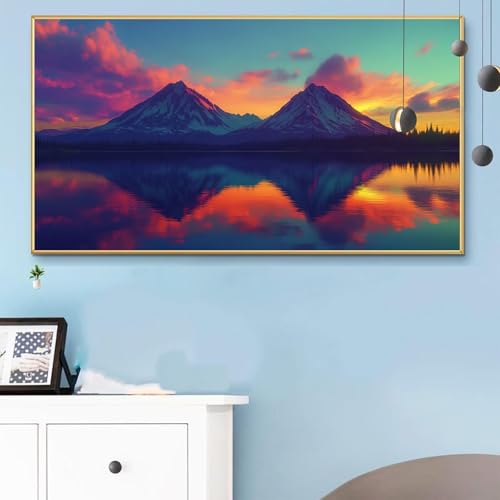 Malen Nach Zahlen Berg, Malen Nach Zahlen Erwachsene Sonnenuntergang Paint by Numbers Handgemalt Ölgemälde Kit für Anfänger mit Pinseln Acrylfarben,Halloween Deko Wohnzimmer,Geschenke 40x80 cm Q6-917 von Weoqion