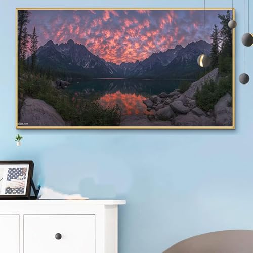 Malen Nach Zahlen Berg, Malen Nach Zahlen Erwachsene Sonnenuntergang Paint by Numbers Handgemalt Ölgemälde Kit für Anfänger mit Pinseln Acrylfarben,Halloween Deko Wohnzimmer,Geschenke 70x140cm Q6-691 von Weoqion