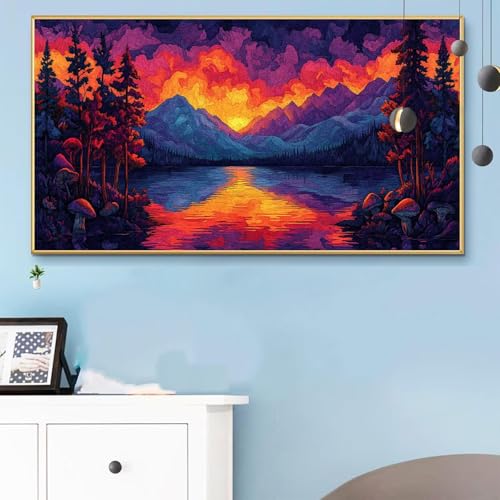 Malen Nach Zahlen Berge, Malen Nach Zahlen Erwachsene Landschaft Paint by Numbers Handgemalt Ölgemälde Kit für Anfänger mit Pinseln und Acrylfarben,Halloween Deko Wohnzimmer,Geschenke 70x140 cm Q6-457 von Weoqion
