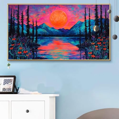 Malen Nach Zahlen Berge, Malen Nach Zahlen Erwachsene Mond Paint by Numbers Handgemalt Ölgemälde Kit für Anfänger mit Pinseln und Acrylfarben, Halloween Deko Wohnzimmer,Frauen Geschenke 90x180 Q6-259 von Weoqion