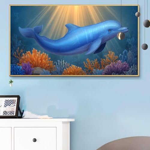 Malen Nach Zahlen Blau, Malen Nach Zahlen Erwachsene Hai Paint by Numbers Handgemalt Ölgemälde Kit für Anfänger mit Pinseln und Acrylfarben, Halloween Deko Wohnzimmer,Frauen Geschenke 90x180 CM Q6-245 von Weoqion