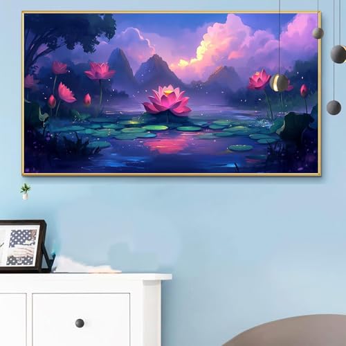 Malen Nach Zahlen Blau, Malen Nach Zahlen Erwachsene Lotus Paint by Numbers Handgemalt Ölgemälde Kit für Anfänger mit Pinseln und Acrylfarben, Halloween Deko Wohnzimmer, Geschenke 100x200 CM Q6-885 von Weoqion