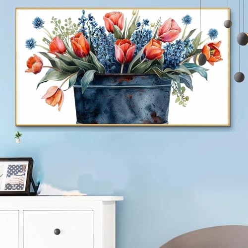 Malen Nach Zahlen Blumentopf, Malen Nach Zahlen Erwachsene Landschaft Paint by Numbers Handgemalt Ölgemälde Kit für Anfänger mit Pinseln und Acrylfarben, Deko Wohnzimmer, Geschenke 40x80 cm Q6-937 von Weoqion
