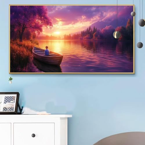Malen Nach Zahlen Boot, Malen Nach Zahlen Erwachsene Sonnenuntergang Paint by Numbers Handgemalt Ölgemälde Kit für Anfänger mit Pinseln Acrylfarben,Halloween Deko Wohnzimmer,Geschenke 50x100CM Q6-473 von Weoqion