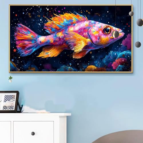 Malen Nach Zahlen Bunt, Malen Nach Zahlen Erwachsene Fisch Paint by Numbers Handgemalt Ölgemälde Kit für Anfänger mit Pinseln und Acrylfarben, Halloween Deko Wohnzimmer, Geschenke 40x90 cm Q6-827 von Weoqion