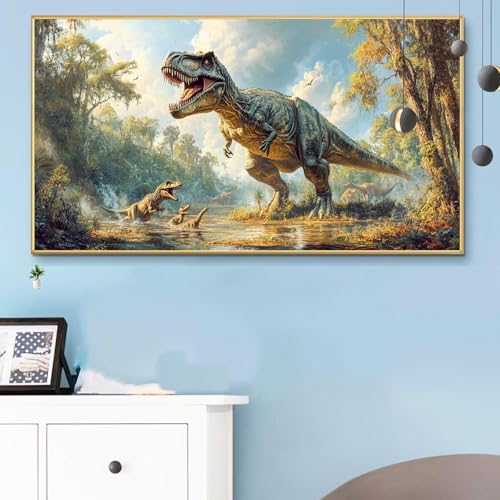 Malen Nach Zahlen Dinosaurier, Malen Nach Zahlen Erwachsene Niedlich Paint by Numbers Handgemalt Ölgemälde Kit für Anfänger mit Pinseln Acrylfarben,Halloween Deko Wohnzimmer,Geschenke 40x90 CM Q6-415 von Weoqion