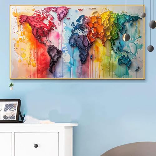Malen Nach Zahlen Erwachsene Abstrakt Malen Nach Zahlen XXL 40x90 Paint by Numbers Weltkarte Bild DIY Set Erwachsene Basteln, Adults Kreativ Set für Zimmer Deko, Herbstdeko, Weihnachtsdeko Q6-344 von Weoqion