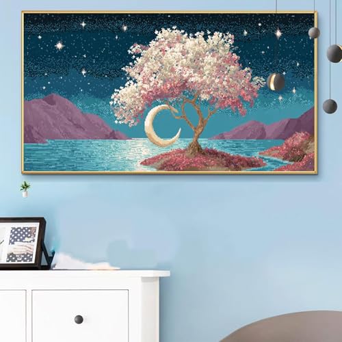 Malen Nach Zahlen Erwachsene Baum Malen Nach Zahlen XXL 80x160CM Paint by Numbers Mond Bild DIY Set Erwachsene Basteln, Adults Kreativ Set für Zimmer Deko, Herbstdeko, Weihnachtsdeko Geschenke Q6-568 von Weoqion