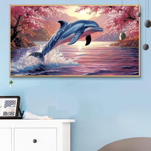 Malen Nach Zahlen Erwachsene Delfin Malen Nach Zahlen XXL 70x140 cm Paint by Numbers Tiere Bild DIY Set Erwachsene Basteln, Adults Kreativ Set für Zimmer Deko, Herbstdeko, Männer Geschenke Q6-122 von Weoqion