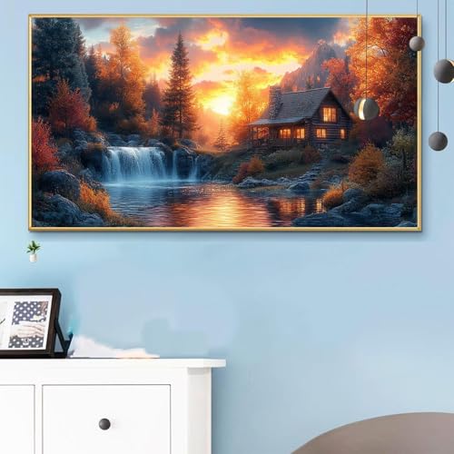 Malen Nach Zahlen Erwachsene Herbst Malen Nach Zahlen XXL 50x100 cm Paint by Numbers Sonnenuntergang Bild DIY Set Erwachsene Basteln, Adults Kreativ Set für Zimmer Deko, Herbstdeko, Geschenke Q6-982 von Weoqion