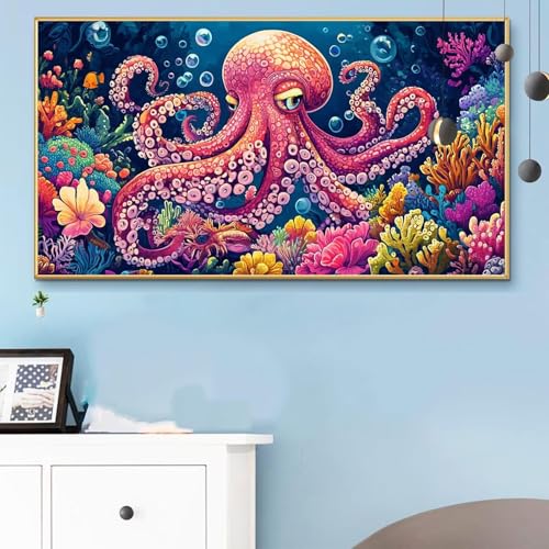 Malen Nach Zahlen Erwachsene Koralle Malen Nach Zahlen XXL 90x180 cm Paint by Numbers Oktopus Bild DIY Set Erwachsene Basteln, Adults Kreativ Set für Zimmer Deko, Herbstdeko, Weihnachtsdeko Q6-502 von Weoqion