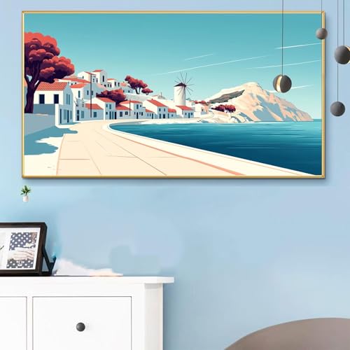 Malen Nach Zahlen Erwachsene Küsten Malen Nach Zahlen XXL 40x80cm Paint by Numbers Landschaft Bild DIY Set Erwachsene Basteln, Adults Kreativ Set für Zimmer Deko, Herbstdeko, Weihnachtsdeko Q6-196 von Weoqion