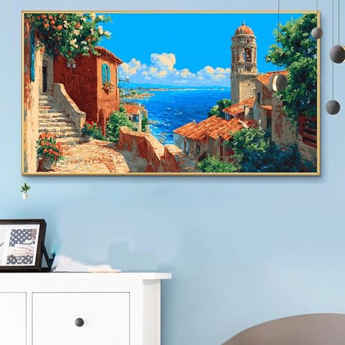 Malen Nach Zahlen Erwachsene Küsten Malen Nach Zahlen XXL 60x120 cm Paint by Numbers Stadt Bild DIY Set Erwachsene Basteln, Adults Kreativ Set für Zimmer Deko, Herbstdeko, Männer Geschenke Q6-302 von Weoqion