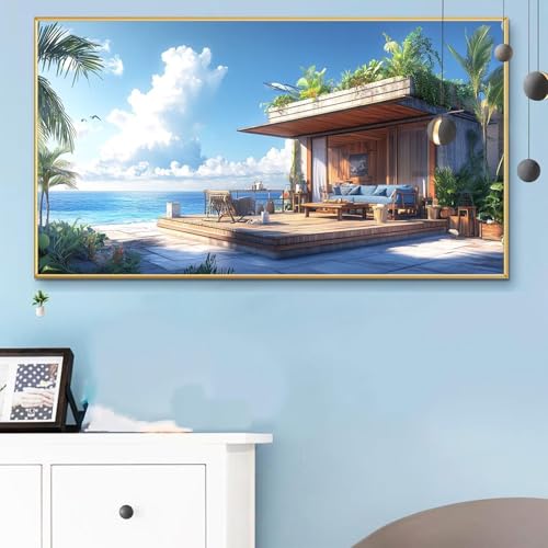 Malen Nach Zahlen Erwachsene Küsten Malen Nach Zahlen XXL 70x140 cm Paint by Numbers Balkon Bild DIY Set Erwachsene Basteln, Adults Kreativ Set für Zimmer Deko, Herbstdeko, Männer Geschenke Q6-142 von Weoqion