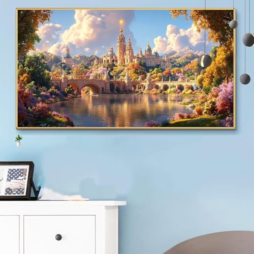 Malen Nach Zahlen Erwachsene Landschaft Malen Nach Zahlen XXL 70x140 CM Paint by Numbers Schloss Bild DIY Set Erwachsene Basteln, Adults Kreativ Set für Zimmer Deko, Herbstdeko, Weihnachtsdeko Q6-350 von Weoqion