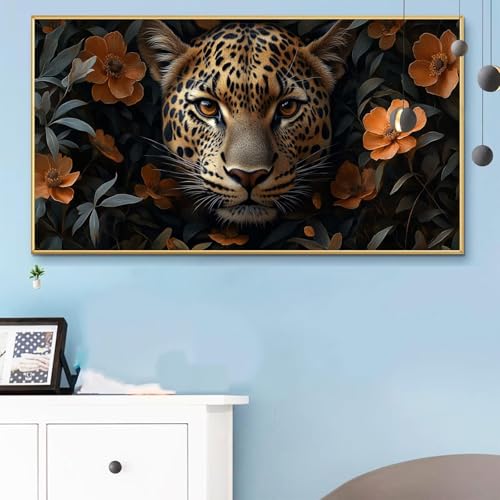 Malen Nach Zahlen Erwachsene Leopard Malen Nach Zahlen XXL 50x100CM Paint by Numbers Herbst Bild DIY Set Erwachsene Basteln, Adults Kreativ Set für Zimmer Deko, Herbstdeko, Männer Geschenke Q6-808 von Weoqion