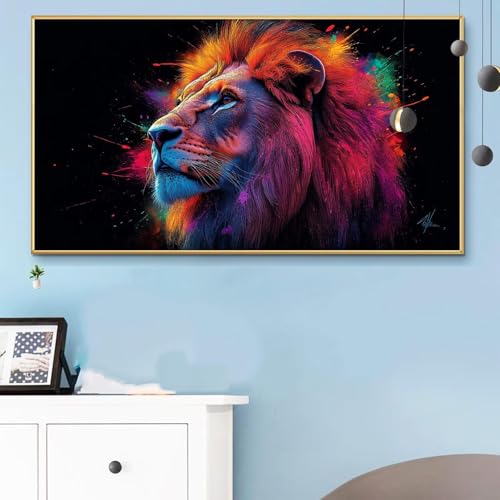 Malen Nach Zahlen Erwachsene Löwe Malen Nach Zahlen XXL 50x100cm Paint by Numbers Bunt Bild DIY Set Erwachsene Basteln, Adults Kreativ Set für Zimmer Deko, Herbstdeko, Weihnachtsdeko Geschenke Q6-986 von Weoqion