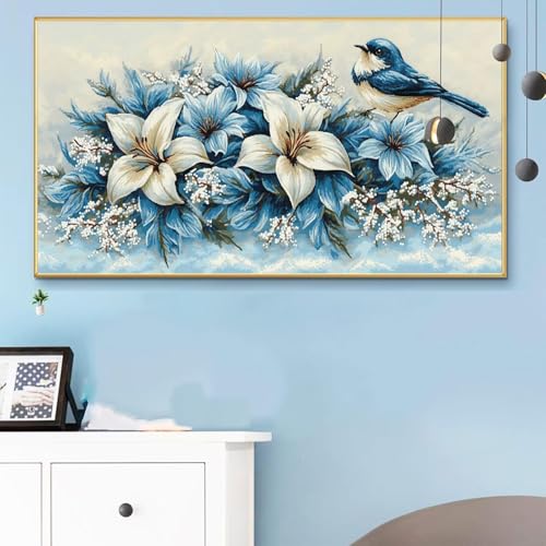 Malen Nach Zahlen Erwachsene Magnolie Malen Nach Zahlen XXL 80x160cm Paint by Numbers Vogel Bild DIY Set Erwachsene Basteln, Adults Kreativ Set für Zimmer Deko, Herbstdeko, Männer Geschenke Q6-786 von Weoqion