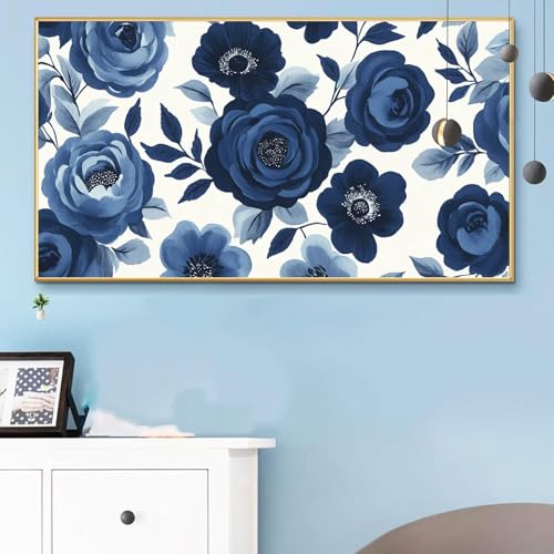 Malen Nach Zahlen Erwachsene Marineblau Malen Nach Zahlen XXL 80x160cm Paint by Numbers Blume Bild DIY Set Erwachsene Basteln, Adults Kreativ Set für Zimmer Deko, Herbstdeko, Weihnachtsdeko Q6-926 von Weoqion
