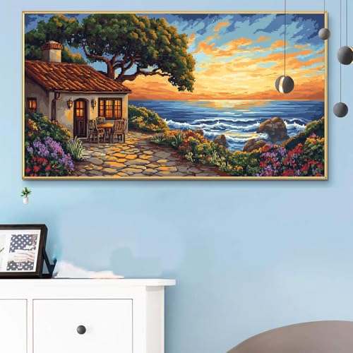 Malen Nach Zahlen Erwachsene Meereswellen Malen Nach Zahlen XXL 60x120 CM Paint by Numbers Landschaft Bild DIY Set Erwachsene Basteln, Adults Kreativ Set für Zimmer Deko, Herbstdeko, Geschenke Q6-680 von Weoqion