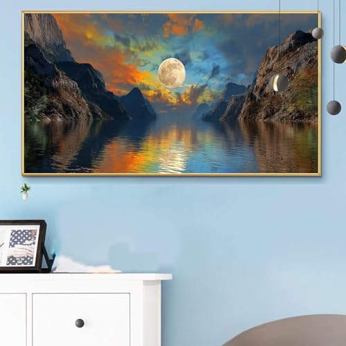 Malen Nach Zahlen Erwachsene Mond Malen Nach Zahlen XXL 40x80 CM Paint by Numbers Landschaft Bild DIY Set Erwachsene Basteln, Adults Kreativ Set für Zimmer Deko, Herbstdeko, Weihnachtsdeko Q6-790 von Weoqion