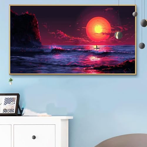 Malen Nach Zahlen Erwachsene Mond Malen Nach Zahlen XXL 40x90CM Paint by Numbers Meer Bild DIY Set Erwachsene Basteln, Adults Kreativ Set für Zimmer Deko, Herbstdeko, Weihnachtsdeko Geschenke Q6-848 von Weoqion