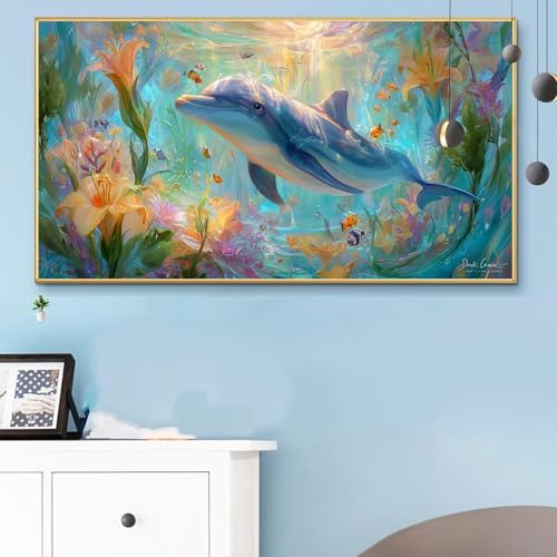Malen Nach Zahlen Erwachsene Niedlich Malen Nach Zahlen XXL 40x80cm Paint by Numbers Delfin Bild DIY Set Erwachsene Basteln, Adults Kreativ Set für Zimmer Deko, Herbstdeko, Männer Geschenke Q6-146 von Weoqion