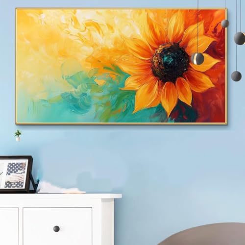 Malen Nach Zahlen Erwachsene Orange Farbe Malen Nach Zahlen XXL 40x80 CM Paint by Numbers Sonnenblume Bild DIY Set Erwachsene Basteln, Adults Kreativ Set für Zimmer Deko, Herbstdeko, Geschenke Q6-540 von Weoqion
