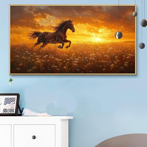 Malen Nach Zahlen Erwachsene Pferde Malen Nach Zahlen XXL 50x100 CM Paint by Numbers Sonnenuntergang Bild DIY Set Erwachsene Basteln, Adults Kreativ Set für Zimmer Deko, Herbstdeko, Geschenke Q6-400 von Weoqion