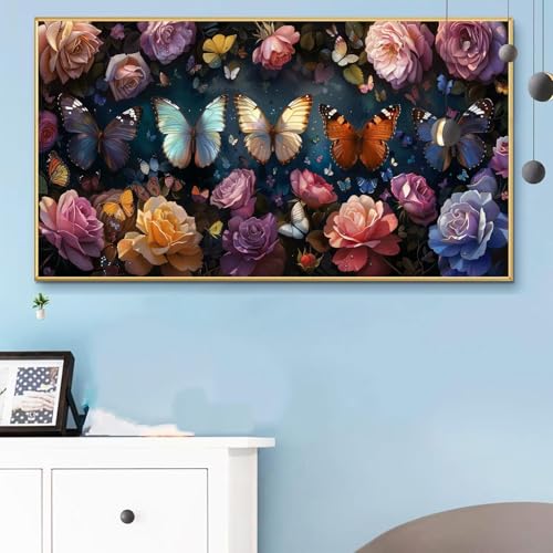 Malen Nach Zahlen Erwachsene Pfingstrose Malen Nach Zahlen XXL 40x80cm Paint by Numbers Schmetterling Bild DIY Set Erwachsene Basteln, Adults Kreativ Set für Zimmer Deko, Herbstdeko, Geschenke Q6-516 von Weoqion