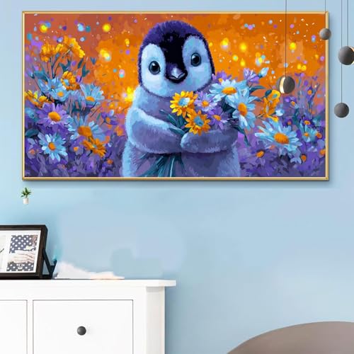 Malen Nach Zahlen Erwachsene Pinguin Malen Nach Zahlen XXL 60x120CM Paint by Numbers Tiere Bild DIY Set Erwachsene Basteln, Adults Kreativ Set für Zimmer Deko, Herbstdeko, Männer Geschenke Q6-758 von Weoqion