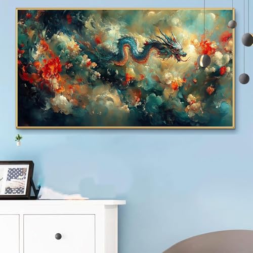 Malen Nach Zahlen Erwachsene Retro Malen Nach Zahlen XXL 50x100 Paint by Numbers Drachen Bild DIY Set Erwachsene Basteln, Adults Kreativ Set für Zimmer Deko, Herbstdeko,Weihnachtsdeko Geschenke Q6-284 von Weoqion