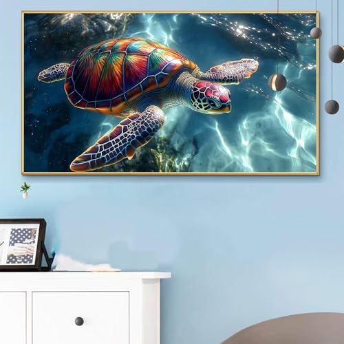 Malen Nach Zahlen Erwachsene Schildkröte Malen Nach Zahlen XXL 40x80cm Paint by Numbers Blau Bild DIY Set Erwachsene Basteln, Adults Kreativ Set für Zimmer Deko, Herbstdeko, Weihnachtsdeko Q6-966 von Weoqion