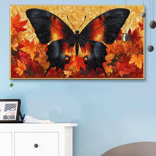 Malen Nach Zahlen Erwachsene Schmetterling Malen Nach Zahlen XXL 40x90 cm Paint by Numbers Herbst Bild DIY Set Erwachsene Basteln, Adults Kreativ Set für Zimmer Deko, Herbstdeko, Weihnachtsdeko Q6-162 von Weoqion