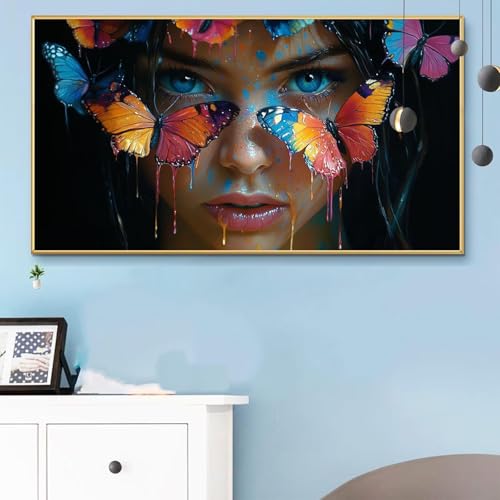 Malen Nach Zahlen Erwachsene Schmetterling Malen Nach Zahlen XXL 60x120 cm Paint by Numbers Frau Bild DIY Set Erwachsene Basteln, Adults Kreativ Set für Zimmer Deko, Herbstdeko, Weihnachtsdeko Q6-652 von Weoqion