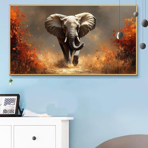 Malen Nach Zahlen Erwachsene Tiere Malen Nach Zahlen XXL 100x200 cm Paint by Numbers Elefant Bild DIY Set Erwachsene Basteln, Adults Kreativ Set für Zimmer Deko, Herbstdeko, Weihnachtsdeko Q6-402 von Weoqion