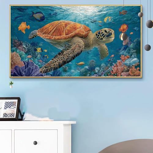 Malen Nach Zahlen Erwachsene Tiere Malen Nach Zahlen XXL 40x90 CM Paint by Numbers Schildkröte Bild DIY Set Erwachsene Basteln, Adults Kreativ Set für Zimmer Deko, Herbstdeko, Weihnachtsdeko Q6-300 von Weoqion