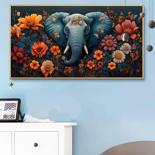 Malen Nach Zahlen Erwachsene Tiere Malen Nach Zahlen XXL 40x90cm Paint by Numbers Elefant Bild DIY Set Erwachsene Basteln, Adults Kreativ Set für Zimmer Deko,Herbstdeko,Weihnachtsdeko Geschenke Q6-286 von Weoqion