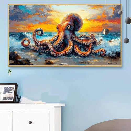 Malen Nach Zahlen Erwachsene Tiere Malen Nach Zahlen XXL 80x160 cm Paint by Numbers Oktopus Bild DIY Set Erwachsene Basteln, Adults Kreativ Set für Zimmer Deko, Herbstdeko, Männer Geschenke Q6-92 von Weoqion