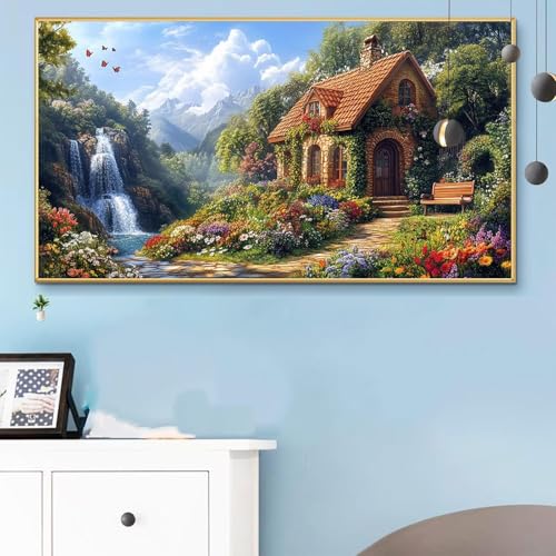 Malen Nach Zahlen Frühling, Malen Nach Zahlen Erwachsene Häuser Paint by Numbers Handgemalt Ölgemälde Kit für Anfänger mit Pinseln und Acrylfarben, Halloween Deko Wohnzimmer, Geschenke 40x90cm Q6-31 von Weoqion