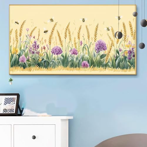 Malen Nach Zahlen Gelb, Malen Nach Zahlen Erwachsene Weizenfeld Paint by Numbers Handgemalt Ölgemälde Kit für Anfänger mit Pinseln und Acrylfarben, Halloween Deko Wohnzimmer, Geschenke 40x80cm Q6-941 von Weoqion