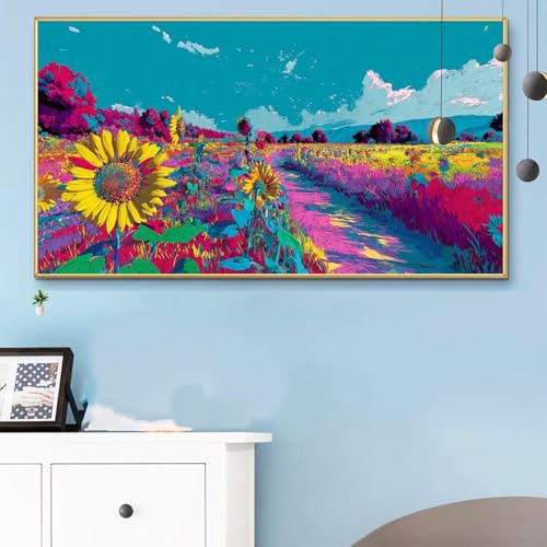 Malen Nach Zahlen Herrenhaus, Malen Nach Zahlen Erwachsene Sonnenblume Paint by Numbers Handgemalt Ölgemälde Kit für Anfänger mit Pinseln und Acrylfarben, Deko Wohnzimmer, Geschenke 40x90cm Q6-731 von Weoqion