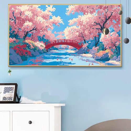 Malen Nach Zahlen Japan, Malen Nach Zahlen Erwachsene Brücke Paint by Numbers Handgemalt Ölgemälde Kit für Anfänger mit Pinseln und Acrylfarben, Halloween Deko Wohnzimmer, Geschenke 90x180CM Q6-463 von Weoqion