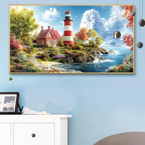 Malen Nach Zahlen Kabine, Malen Nach Zahlen Erwachsene Leuchtturm Paint by Numbers Handgemalt Ölgemälde Kit für Anfänger mit Pinseln und Acrylfarben,Halloween Deko Wohnzimmer,Geschenke 40x90CM Q6-833 von Weoqion