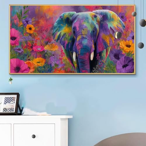Malen Nach Zahlen Karikatur, Malen Nach Zahlen Erwachsene Elefant Paint by Numbers Handgemalt Ölgemälde Kit für Anfänger mit Pinseln und Acrylfarben,Halloween Deko Wohnzimmer,Geschenke 40x90 cm Q6-287 von Weoqion