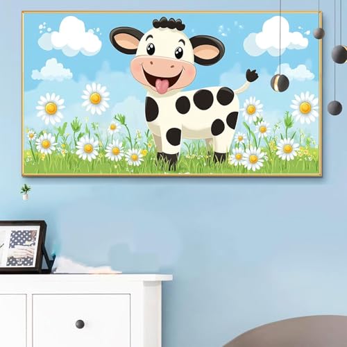 Malen Nach Zahlen Kuh, Malen Nach Zahlen Erwachsene Niedlich Paint by Numbers Handgemalt Ölgemälde Kit für Anfänger mit Pinseln und Acrylfarben, Halloween Deko Wohnzimmer, Geschenke 60x120 CM Q6-265 von Weoqion